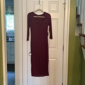 Burgundy Express dress with tags.